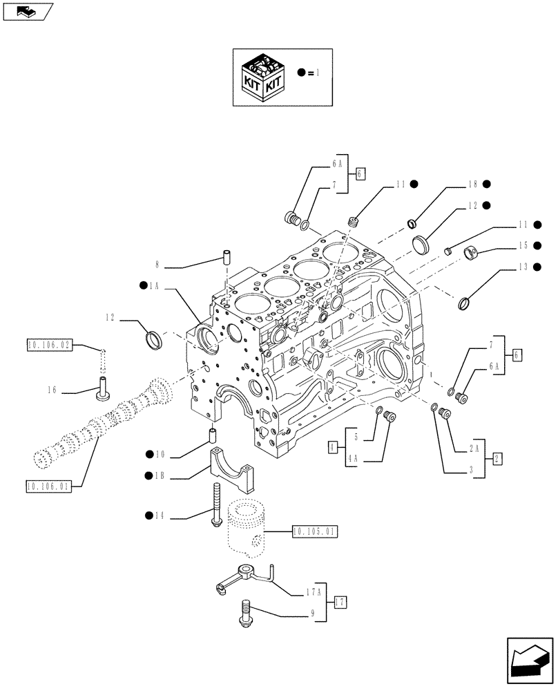 Схема запчастей Case IH F4DFE413E A002 - (10.001.02) - CRANKCASE (84496914) (10) - ENGINE