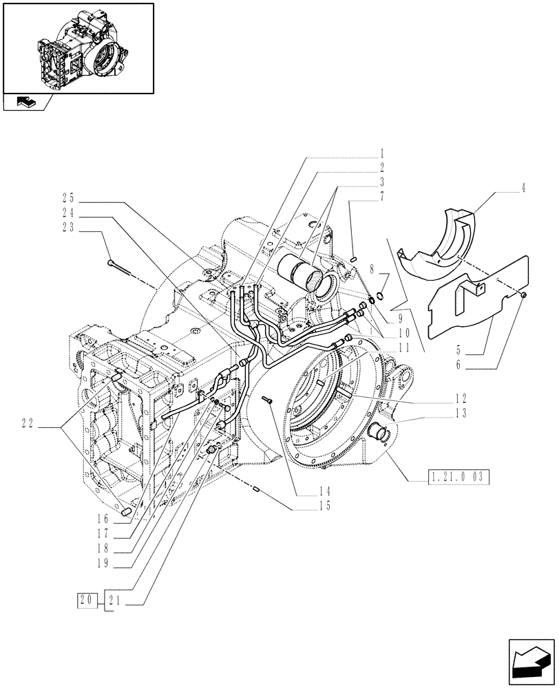 Схема запчастей Case IH PUMA 225 - (1.21.0[04]) - TRANSMISSION BOX - SHIELDS AND PIPES (03) - TRANSMISSION