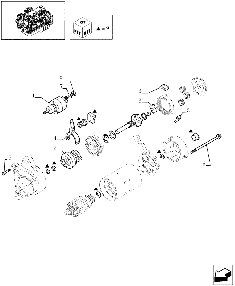 Схема запчастей Case IH F4HE9684J J102 - (0.36.0/A[01]) - STARTER MOTOR - COMPONENTS (504031929) 