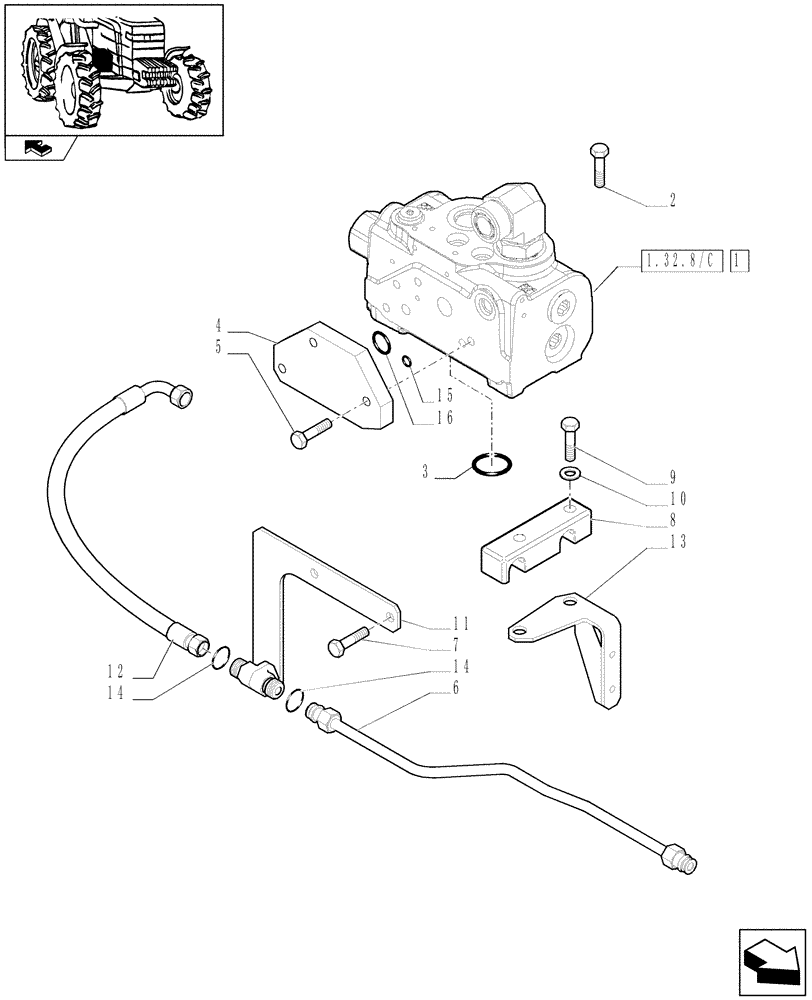 Схема запчастей Case IH PUMA 180 - (1.32.8[05]) - PUMPS FOR HYDRAULIC SYSTEM AND LIFT - PRIORITY VALVE AND PIPES (03) - TRANSMISSION