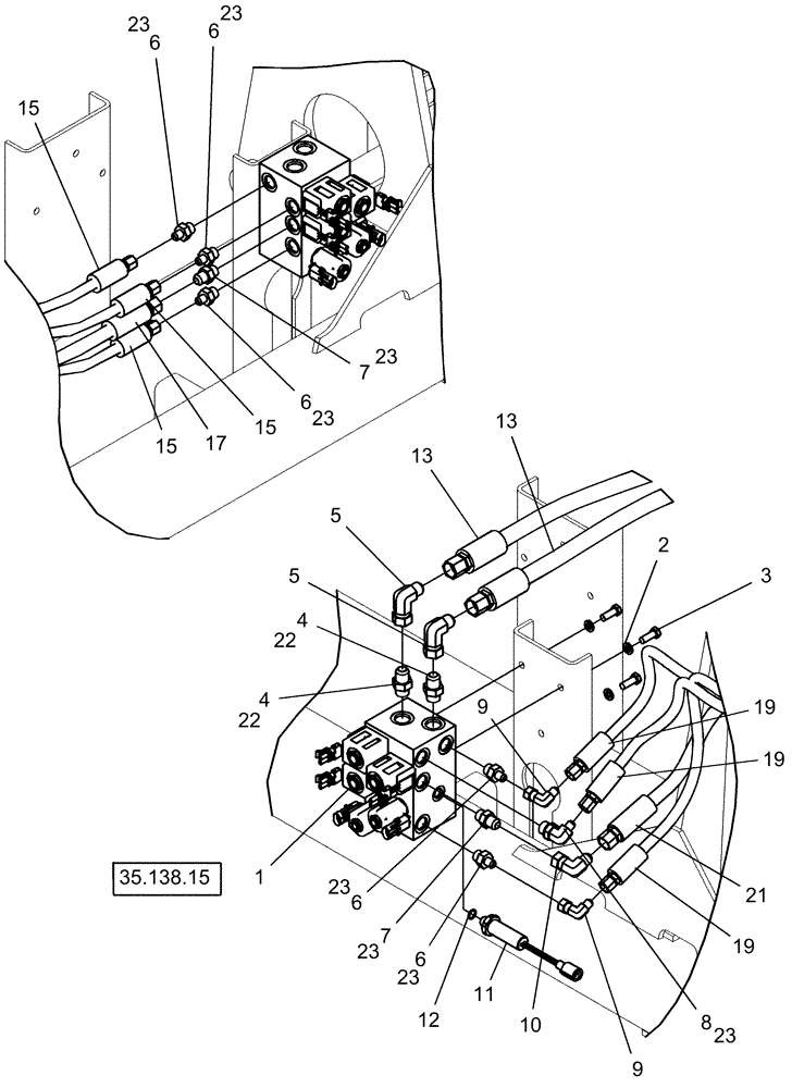 Схема запчастей Case IH 1240 - (35.138.04) - LAYOUT VALVE MARKER MOUNTING 12/23 ROW (35) - HYDRAULIC SYSTEMS