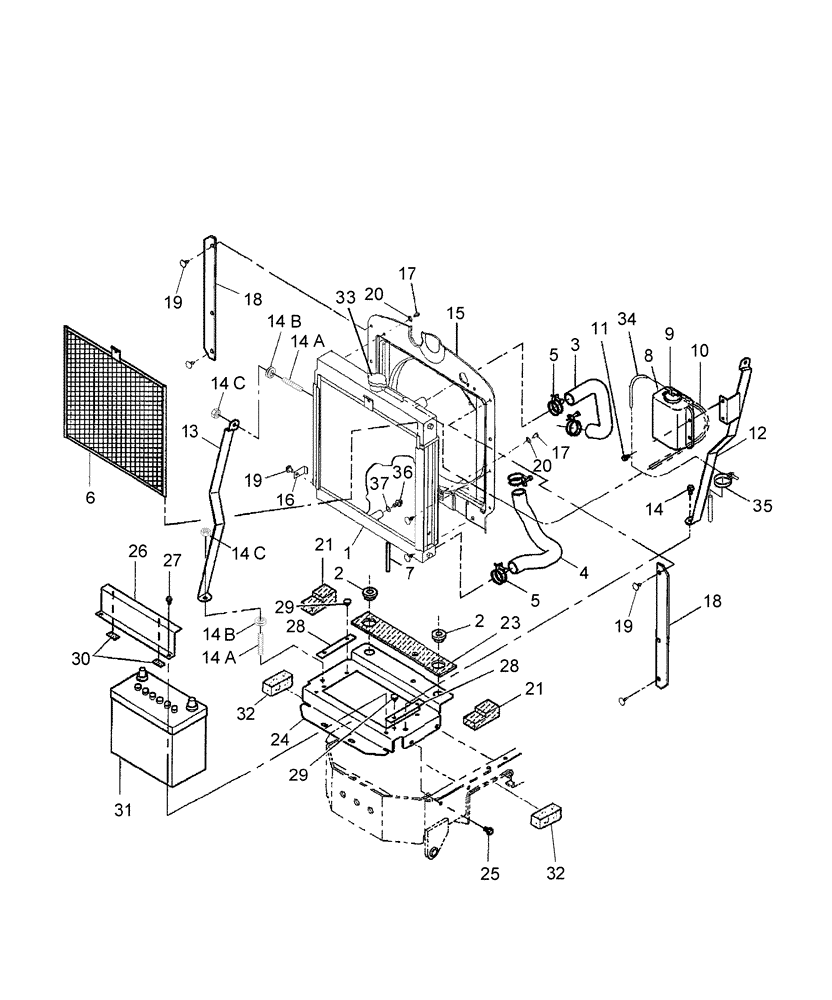 Схема запчастей Case IH DX25E - (02.01.01) - RADIATOR & BATTERY USED ON & ABOVE PIN HDG110114 DX18E. HDG710101 DX22E, HDG210548 DX25E (02) - ENGINE EQUIPMENT