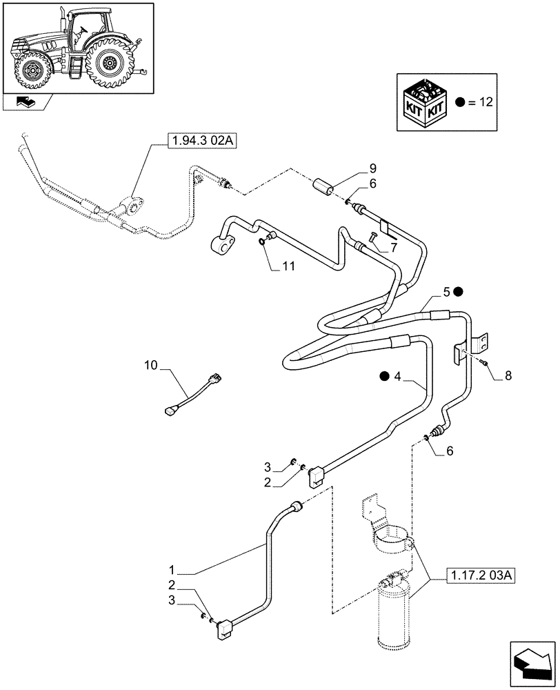 Схема запчастей Case IH MAXXUM 130 - (1.94.3[01A]) - AIR CONDITIONING SYSTEM PIPES - D6663 - C7161 (10) - OPERATORS PLATFORM/CAB