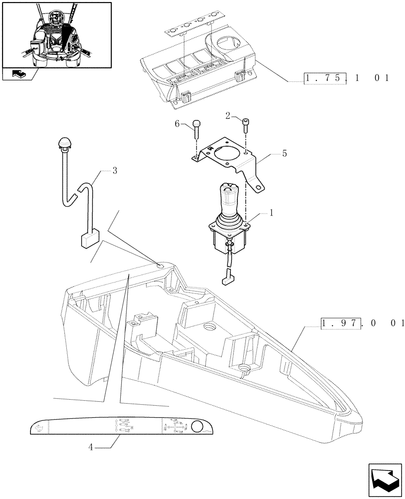 Схема запчастей Case IH MAXXUM 115 - (1.75.1/02) - ELECTRONIC JOYSTICK WITH 3 BUTTONS FOR ANCILLARY SELECTION (VAR.337782) (06) - ELECTRICAL SYSTEMS