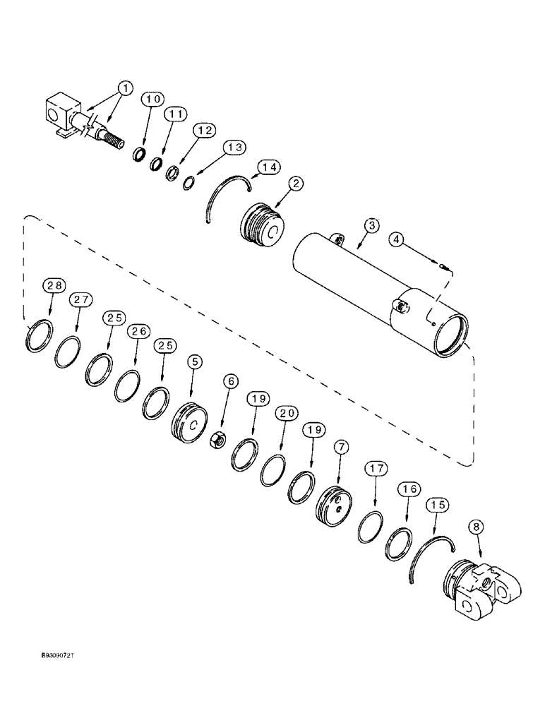 Схема запчастей Case IH 955 - (8-40) - WING FRAME LIFT HYDRAULIC CYLINDER, 8 ROW WIDE & 12 ROW NARROW- VERTICAL FOLD (08) - HYDRAULICS