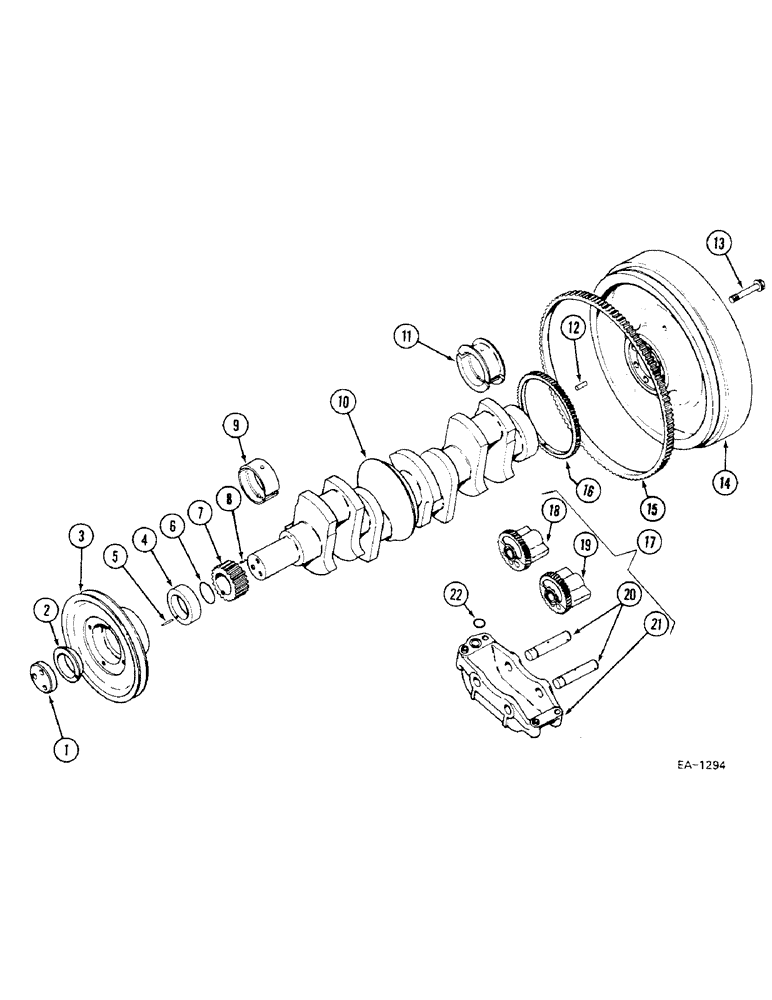 Схема запчастей Case IH 685 - (2-064) - CRANKSHAFT, FLYWHEEL AND BEARINGS (02) - ENGINE