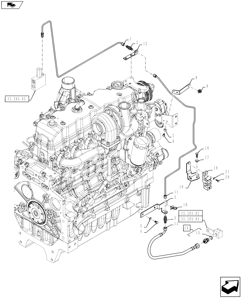 Схема запчастей Case IH PUMA 130 - (33.204.07) - VAR - 330427, 330430 - FRONT AXLE - BRAKE LINES (33) - BRAKES & CONTROLS