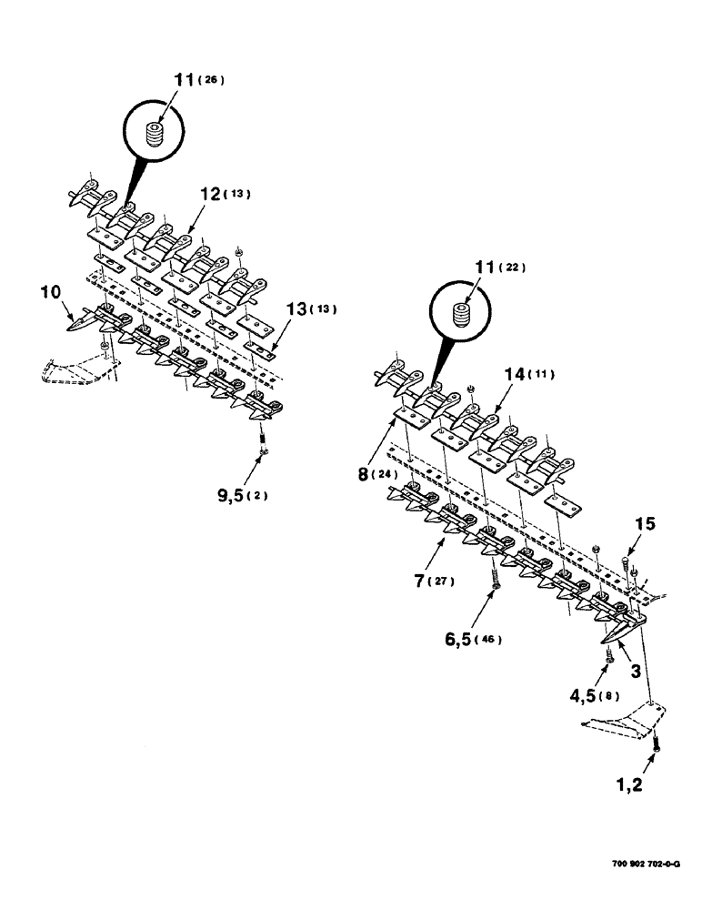 Схема запчастей Case IH 8840 - (3-26) - ADJUSTABLE STUB GUARD ASSEMBLY (14 FOOT) (58) - ATTACHMENTS/HEADERS