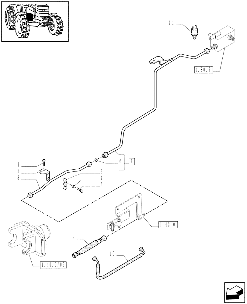 Схема запчастей Case IH MXU125 - (1.32.8[03]) - 4WD DIFFERENTIAL LOCKS PIPES (03) - TRANSMISSION