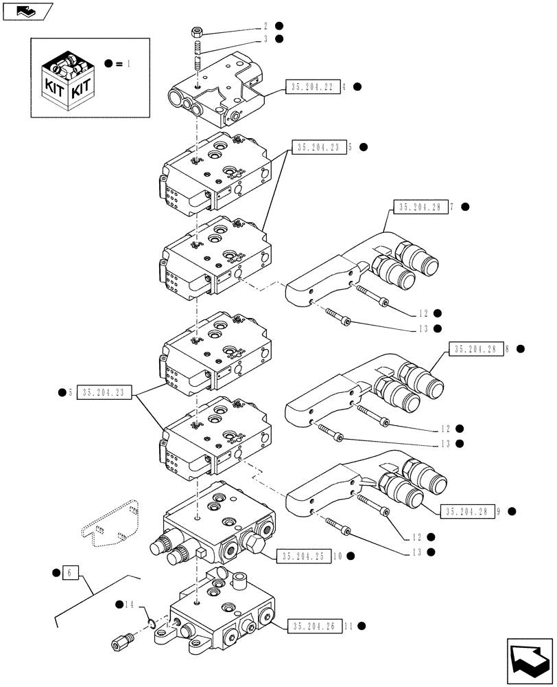 Схема запчастей Case IH PUMA 130 - (35.204.14) - VAR - 743733, 330862, 338851 - EHR CONTROL VALVE - VALVE SECTIONS & QUICK COUPLERS - 4 VALVE (35) - HYDRAULIC SYSTEMS