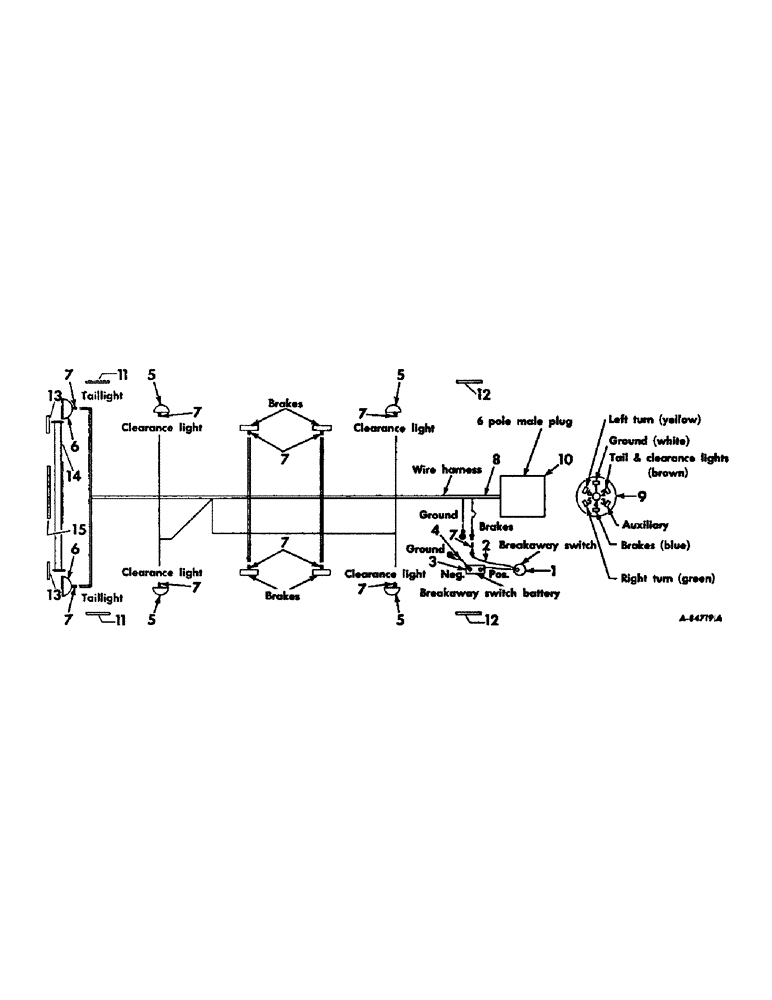 Схема запчастей Case IH VARIOUS - (B-123) - WIRING DIAGRAM, FOR TRAILERS W/ELECTRIC BRAKES, 1965 AND SINCE 