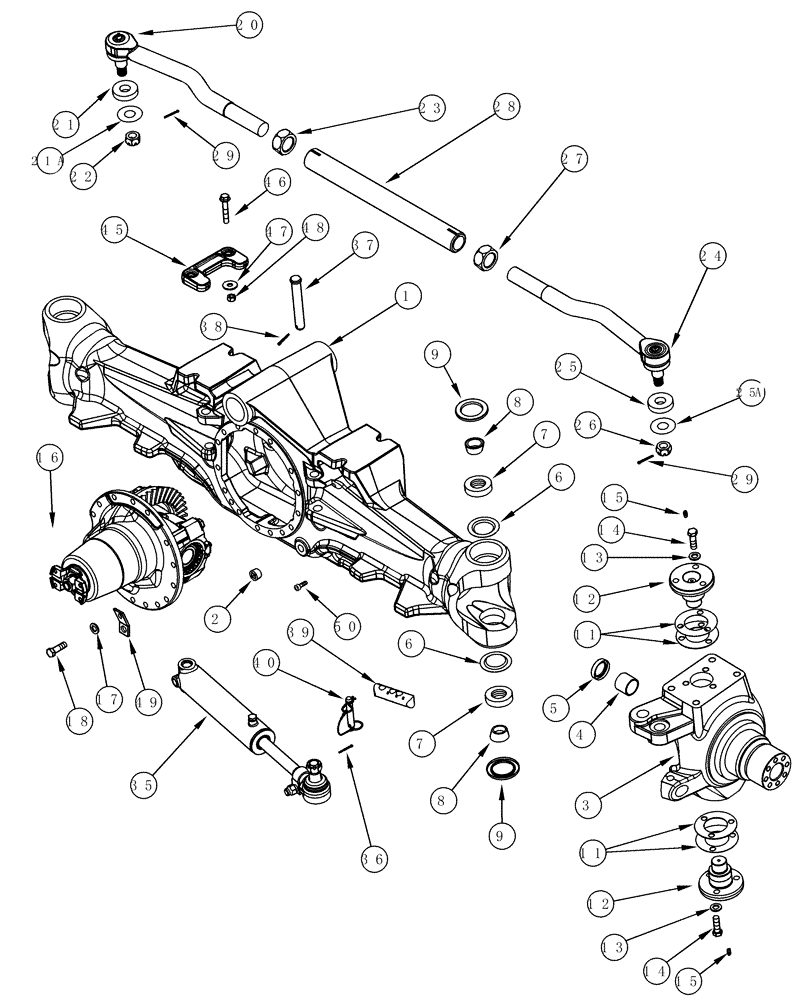 Схема запчастей Case IH MX270 - (05-12) - FRONT AXLE HOUSING, STEERING KNUCKLE AND TIE ROD M.F.D., MX240, MX270 (05) - STEERING