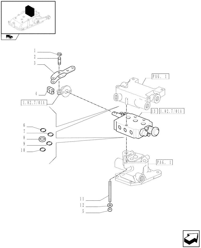 Схема запчастей Case IH FARMALL 75C - (1.82.7/01[02]) - 1 REAR REMOTE VALVE FOR MID-MOUNT AND EDC - RINGS (07) - HYDRAULIC SYSTEM