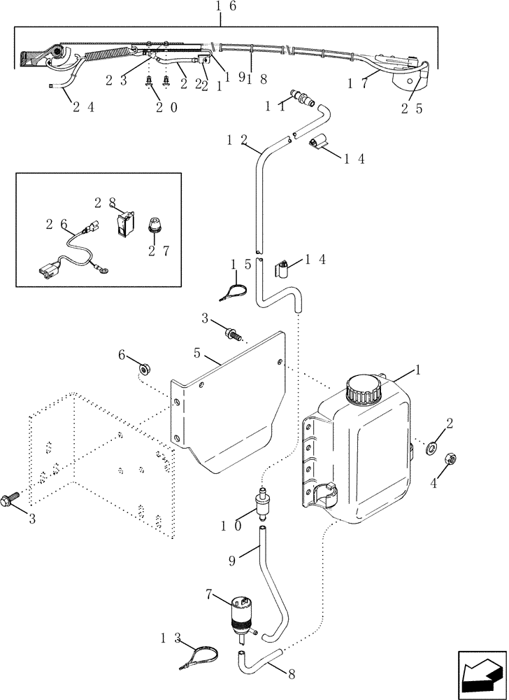 Схема запчастей Case IH 2588 - (55.518.03) - WINDSHIELD WASHER (55) - ELECTRICAL SYSTEMS