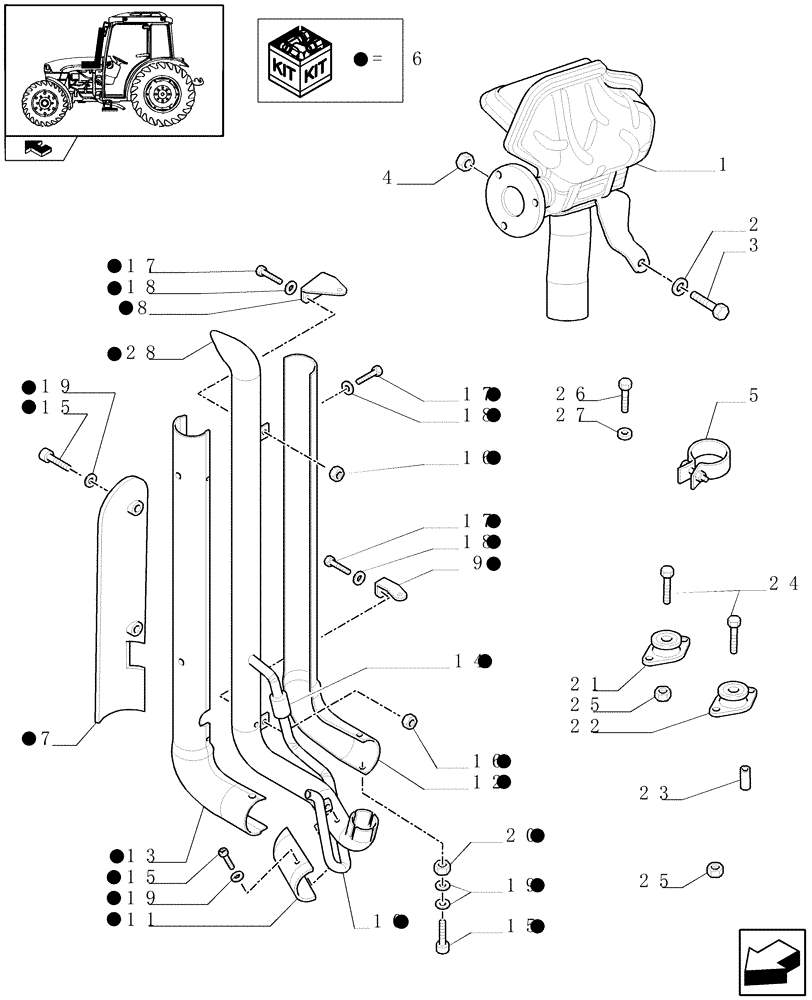 Схема запчастей Case IH FARMALL 75C - (1.15.1/02) - "A" PILLAR TYPE VERTICAL EXHAUST W/ GUARD SHIELD FOR CAB - W/OPENING WINDSCREEN (VAR.332466) (02) - ENGINE EQUIPMENT