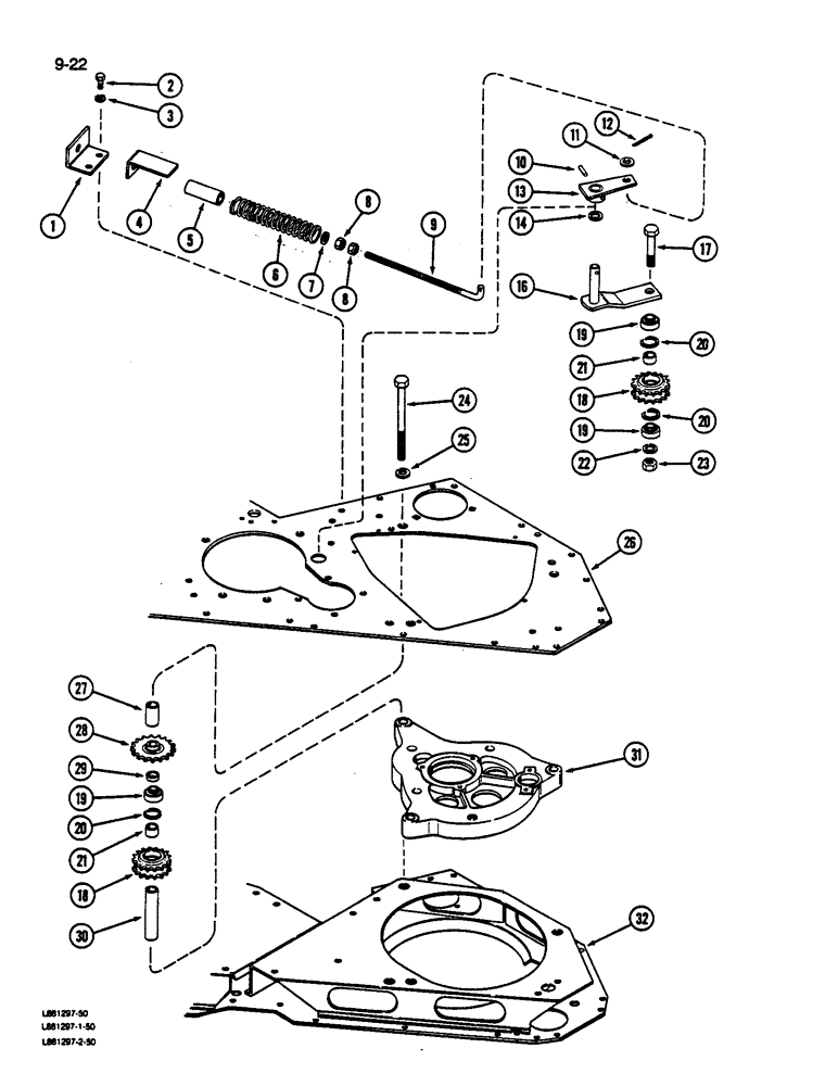 Схема запчастей Case IH 1822 - (9-022) - IDLER ARMS AND SPROCKETS, ROTOR DRIVE CHAIN (13) - PICKING SYSTEM