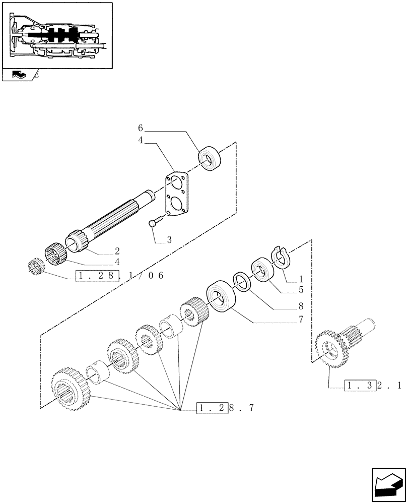 Схема запчастей Case IH FARMALL 105U - (1.28.7/07[01]) - 20X20 POWER SHUTTLE TRANSMISSION WITH CREEPER - SPEED MAIN SHAFT AND SUPPORT (VAR.330299-331299-332299-333299) (03) - TRANSMISSION