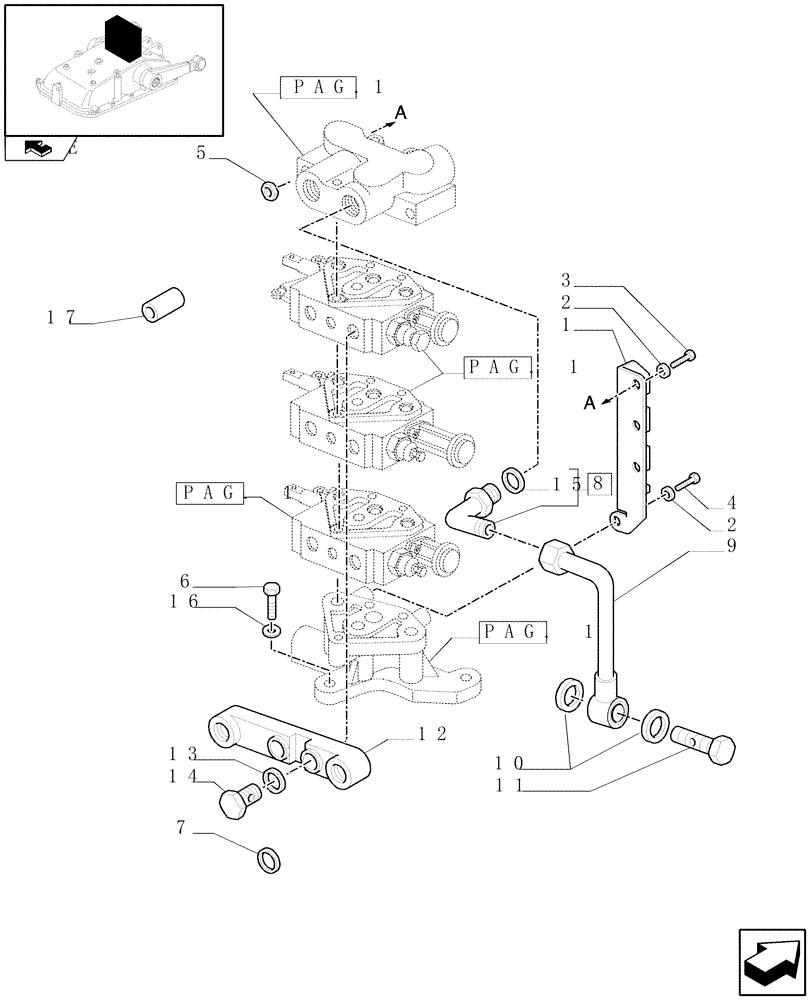 Схема запчастей Case IH FARMALL 65C - (1.82.7/09[03]) - 3 REAR REMOTE VALVES FOR MDC - BRACKETS, UNION AND QUICK COUPLING (VAR.330195) (07) - HYDRAULIC SYSTEM