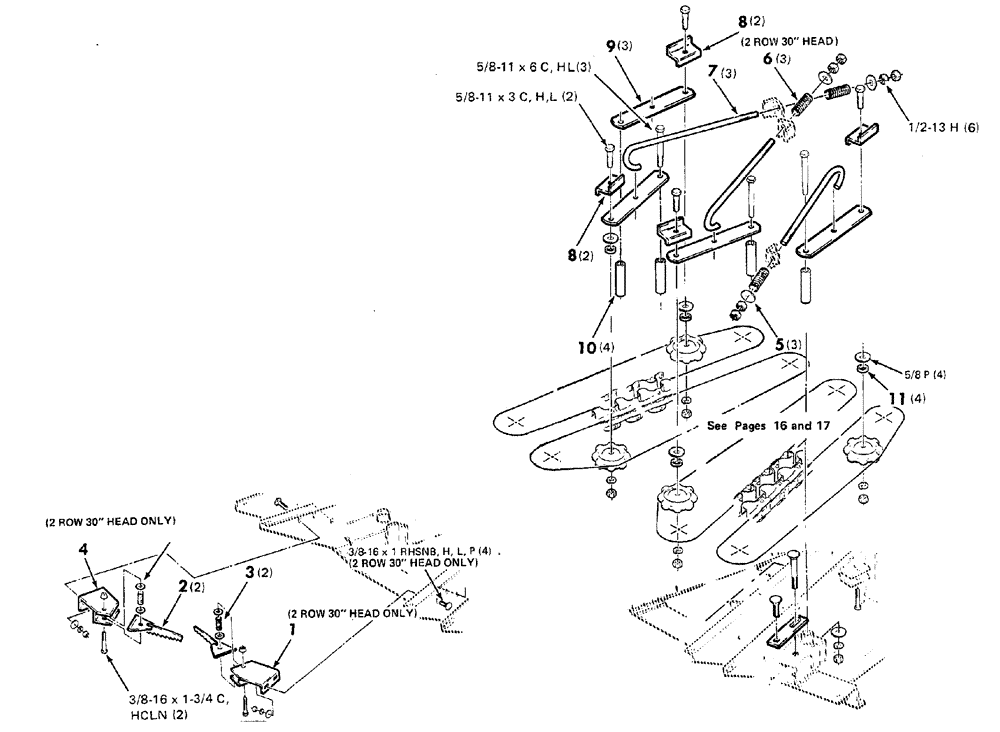 Схема запчастей Case IH TWO ROW - (008) - GATHERING CHAINS TIGHTENER ASSEMBLY 