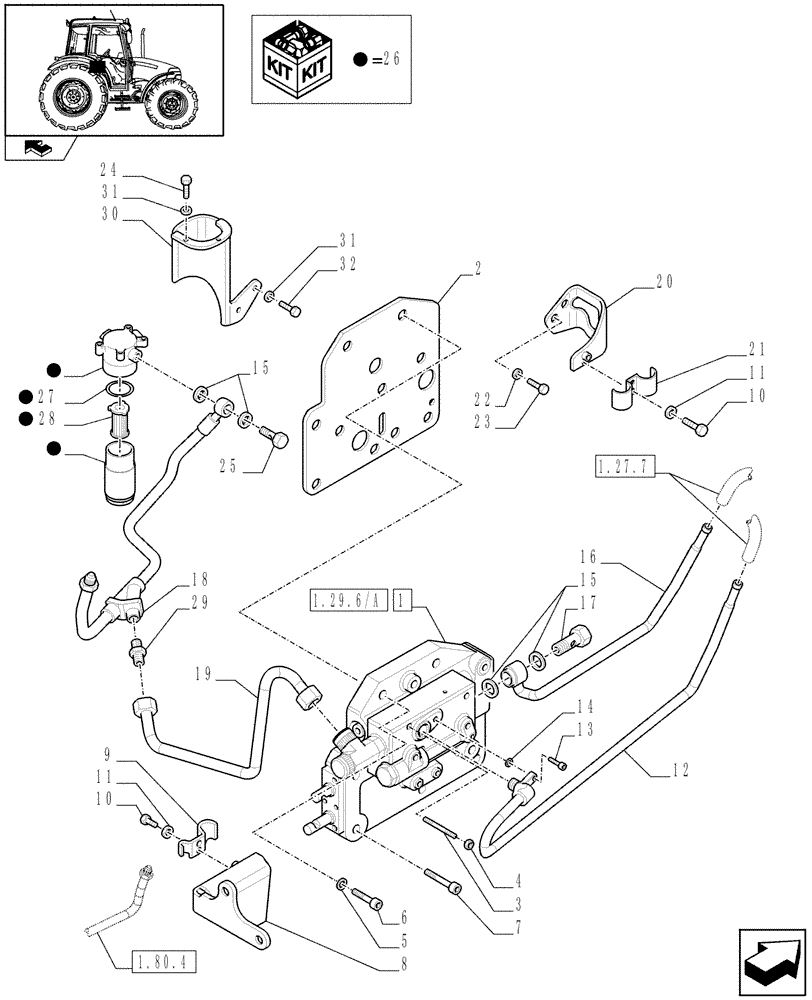 Схема запчастей Case IH FARMALL 80 - (1.29.6[01A]) - POWER SHUTTLE E SERVO PTO FOR DIFF. LOCK - POWER SHUTTLE VALVE - D6894 (VAR.330120-331120) (03) - TRANSMISSION