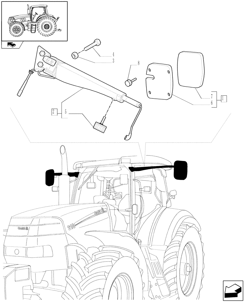 Схема запчастей Case IH PUMA 210 - (1.93.6/02[01]) - (VAR.006-008-070-079-369) ELECTRIC, TELESCOPIC SHATTERPROOF REAR VIEW MIRROR - C9027 (10) - OPERATORS PLATFORM/CAB