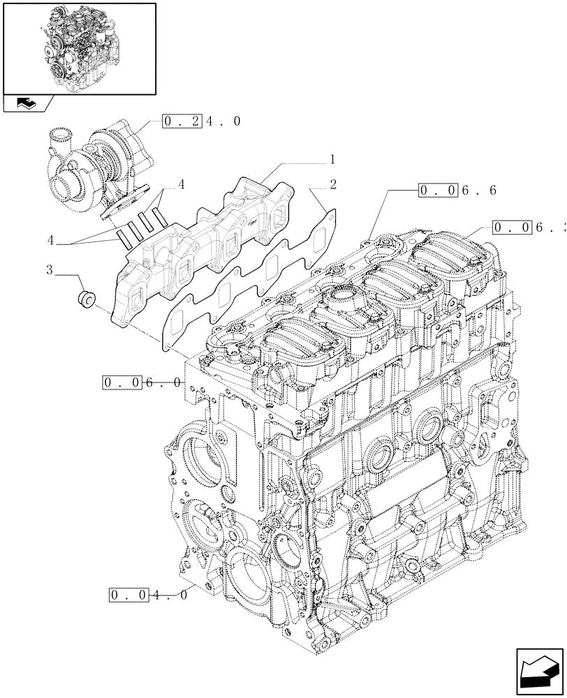 Схема запчастей Case IH FARMALL 75N - (0.07.7) - EXHAUST MANIFOLD (01) - ENGINE