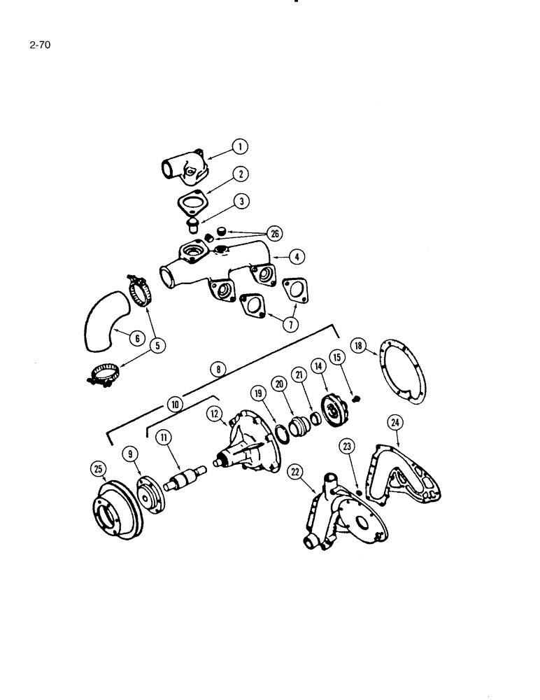 Схема запчастей Case IH 5000 - (2-70) - THERMOSTAT AND WATER PUMP, D-239 DIESEL ENGINE (02) - ENGINE