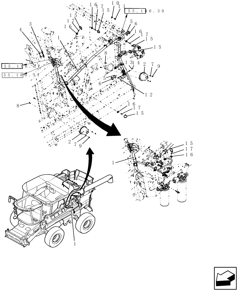 Схема запчастей Case IH 8120 - (55.100.31) - WIRE HARNESS, STRAWHOOD - FRONT (55) - ELECTRICAL SYSTEMS