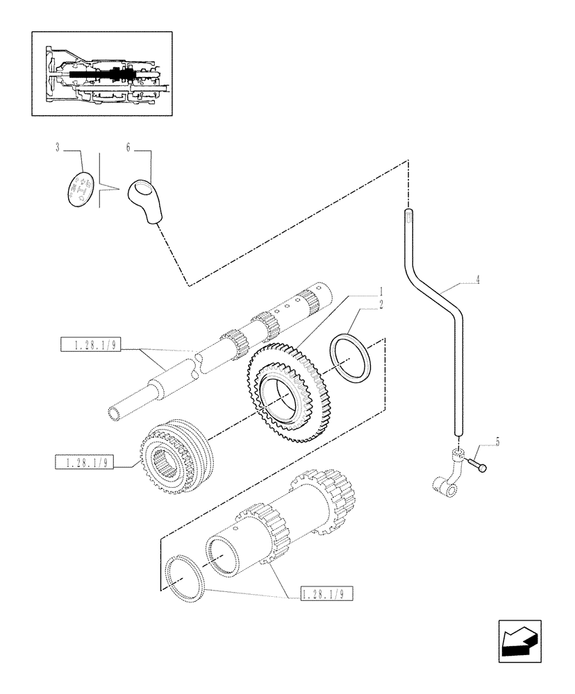 Схема запчастей Case IH JX1060C - (1.32.3) - (VAR.111) CREEPER TRANSMISSION FOR SPLITTER 44X16 (30 KM/H) - DRIVEN GEAR (03) - TRANSMISSION