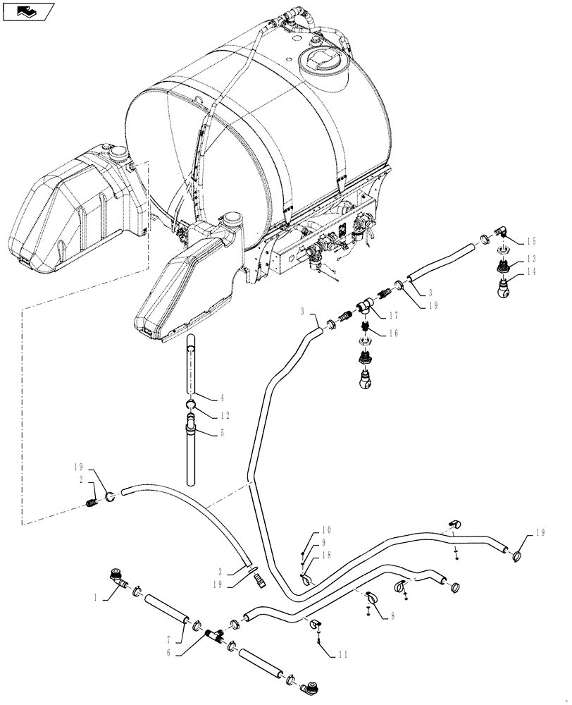 Схема запчастей Case IH 3230 - (75.120.12[01]) - PLUMBING, RINSE TANK, BSN YCT033001 (75) - SOIL PREPARATION