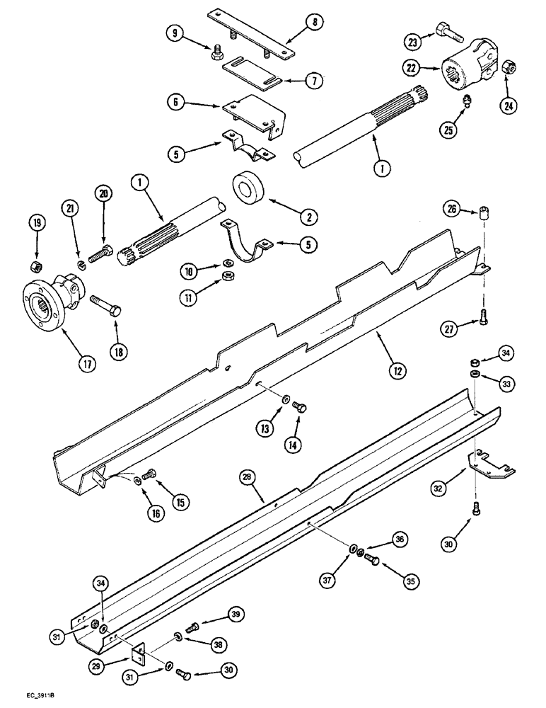 Схема запчастей Case IH 4240 - (6-102) - MECHANICAL FRONT DRIVE, DRIVE SHAFT AND SHIELD (06) - POWER TRAIN