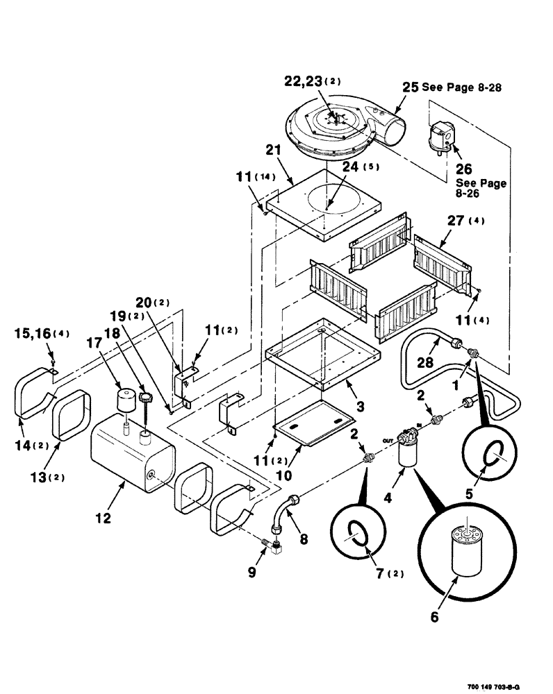 Схема запчастей Case IH 8576 - (08-024) - KNOTTER BLOWER ASSEMBLY-CONTINUED (BLOWER & RESERVOIR) (07) - HYDRAULICS