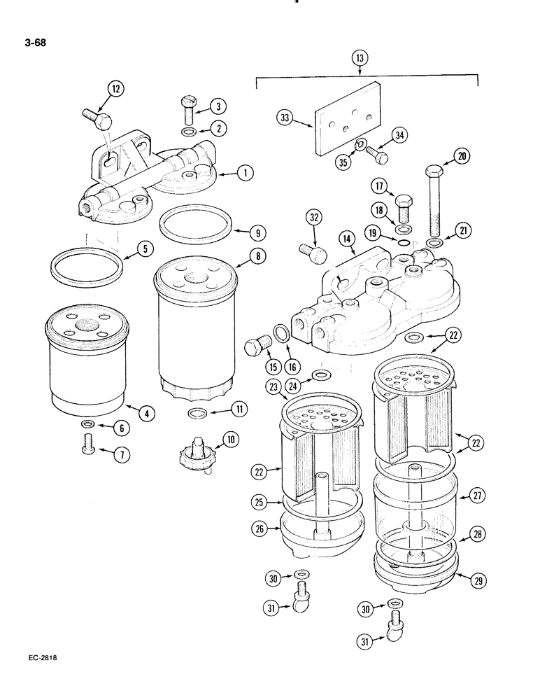 Схема запчастей Case IH 885 - (3-068) - FUEL FILTERS, TWIN, PRIOR TO P.I.N. 18001 (03) - FUEL SYSTEM