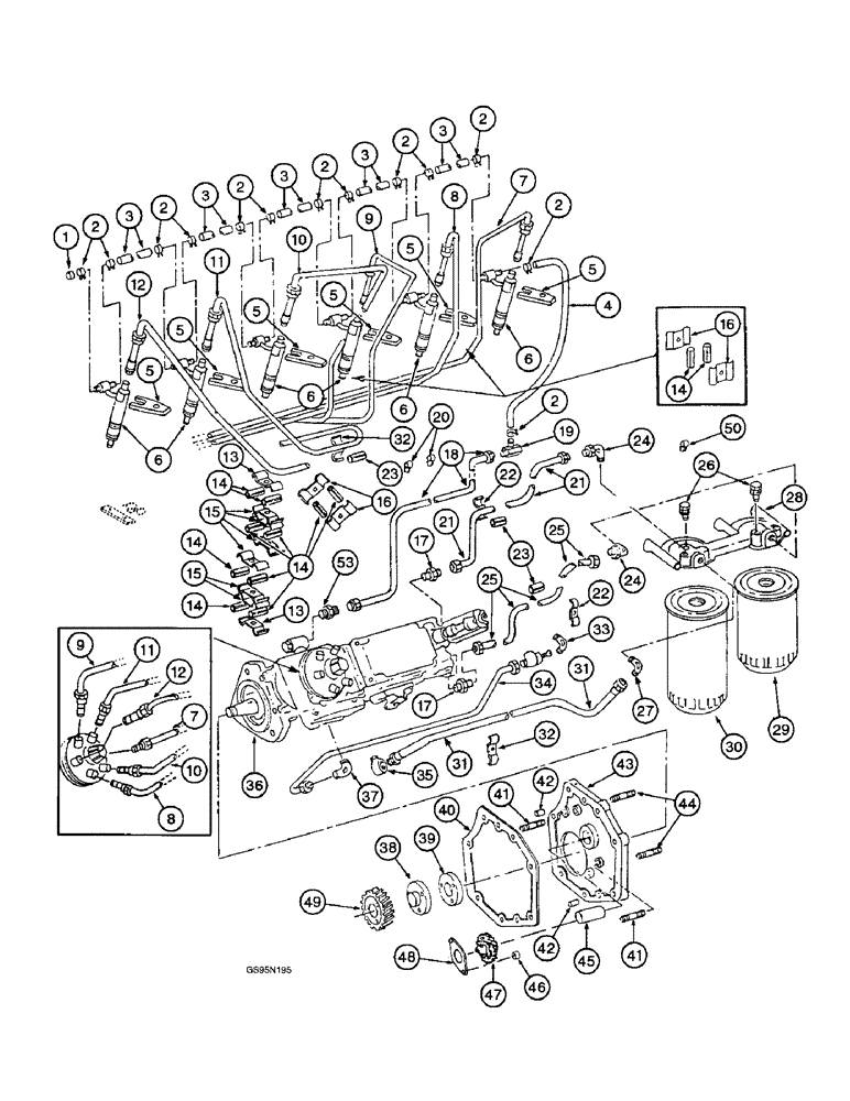 Схема запчастей Case IH D-414 - (9C-62) - FUEL INJECTION PUMP AND CONNECTIONS 