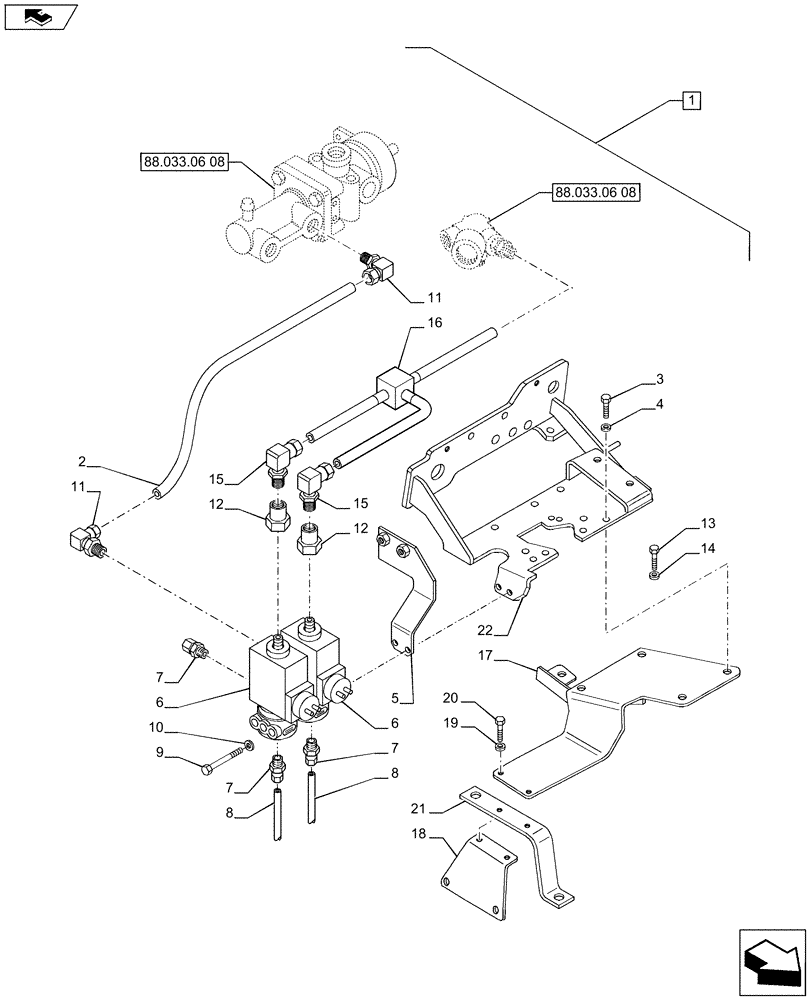 Схема запчастей Case IH PUMA 215 - (88.033.06[07]) - DIA KIT - PNEUMATIC TRAILER BRAKE (ITALY) - CONTROL VALVE AND RELEVANT PARTS (88) - ACCESSORIES