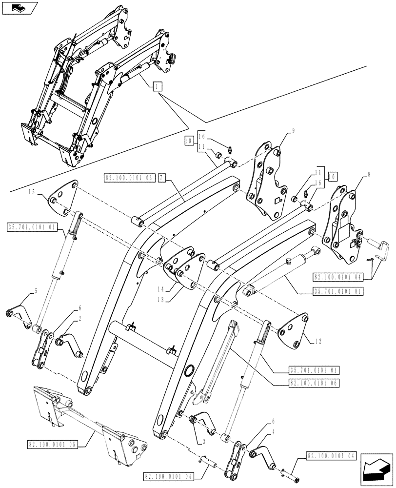 Схема запчастей Case IH FARMALL 75C - (82.100.0101[02]) - FRONT LOADER (SELF LEVELLING) - BREAKDOWN - LOADER ARM LEVER - NAR (VAR.334489-339489) (82) - FRONT LOADER & BUCKET