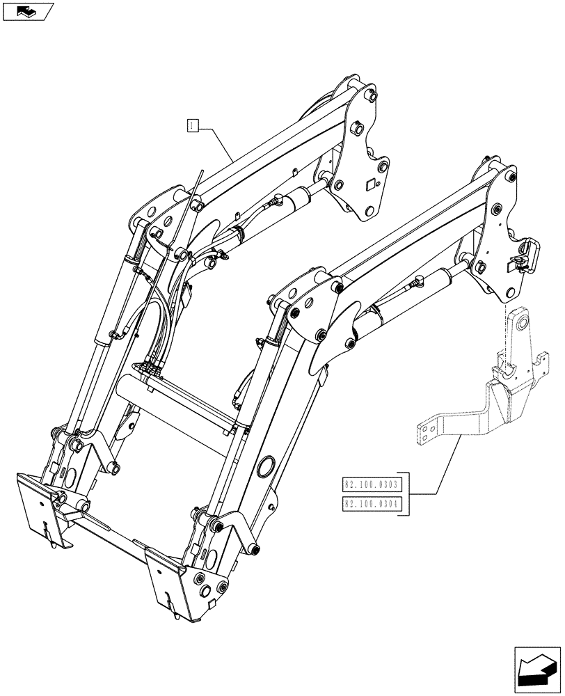 Схема запчастей Case IH FARMALL 75C - (82.100.0101[01]) - FRONT LOADER WITH 4 COUPLERS AND GRILL GUARDS (SELF LEVELLING) - NAR (VAR.334489-339489) (82) - FRONT LOADER & BUCKET