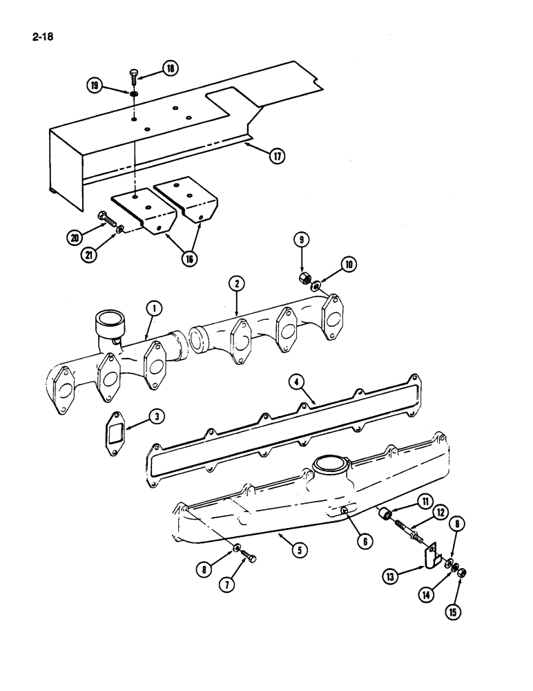 Схема запчастей Case IH 1844 - (2-18) - INTAKE AND EXHAUST MANIFOLD, D466 DIESEL (01) - ENGINE