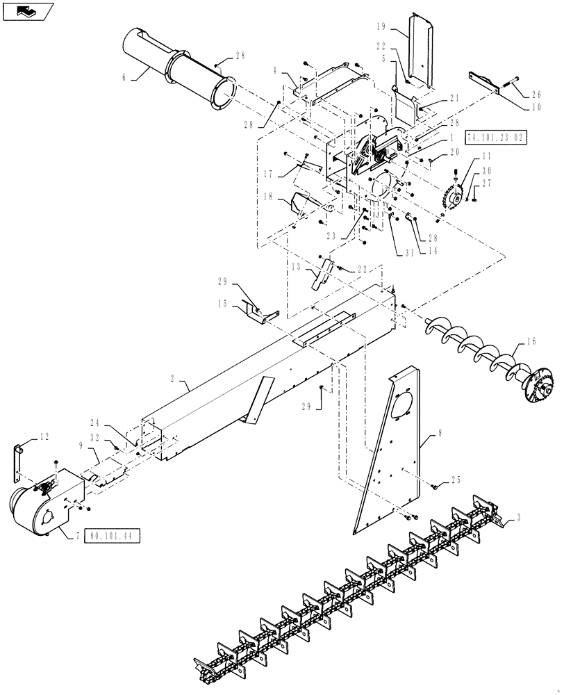 Схема запчастей Case IH 6130 - (74.140.22) - ELEVATOR ASSEMBLY, TAILINGS (74) - CLEANING