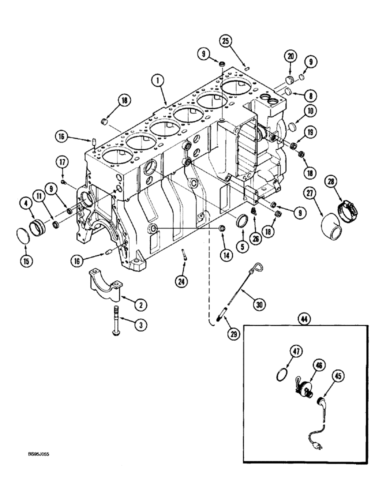 Схема запчастей Case IH 1670 - (2-44) - CYLINDER BLOCK, 6TA-830 ENGINE, BLOCK WITH SIX PISTON COOLING NOZZLES, ENGINE BLOCK HEATER (01) - ENGINE