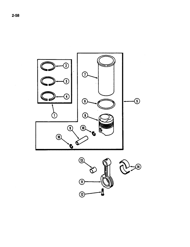 Схема запчастей Case IH 1844 - (2-58) - CONNECTING RODS, PISTONS AND SLEEVES DT466C DIESEL ENGINE (01) - ENGINE