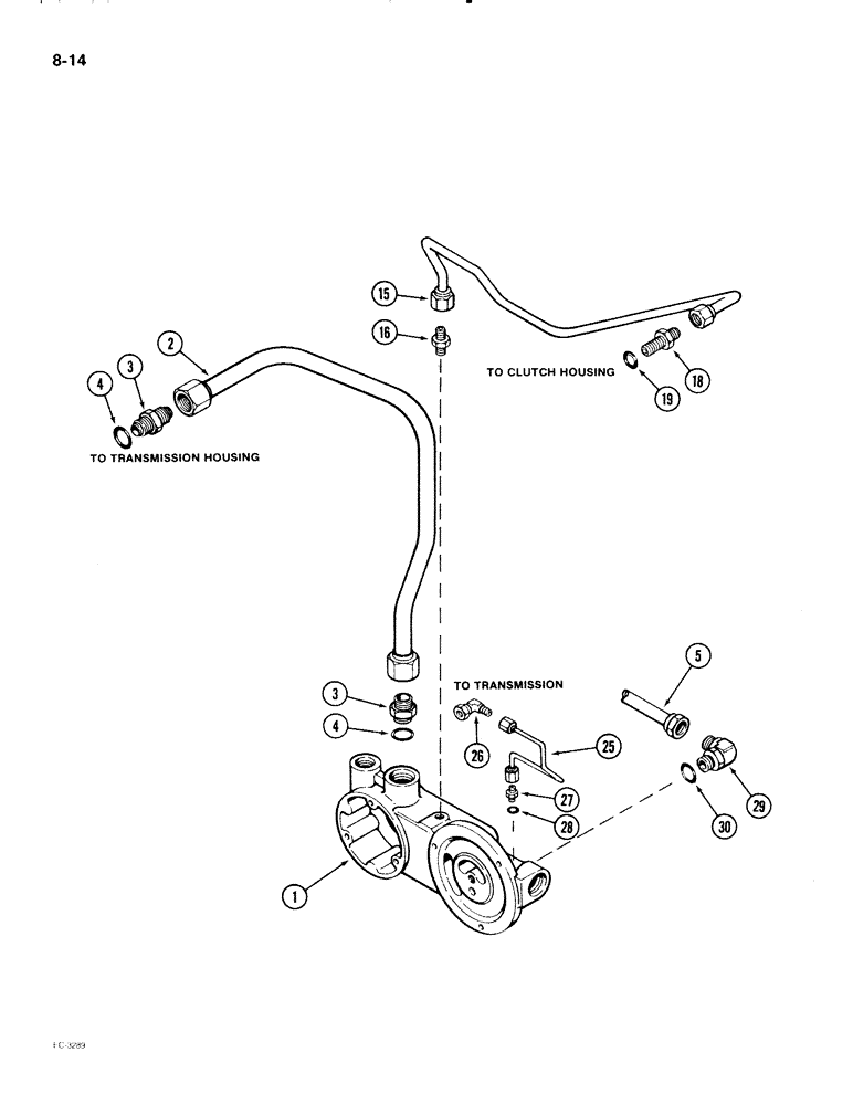 Схема запчастей Case IH 2096 - (8-014) - TRANSMISSION LUBRICATION TUBES, WITH POWER SHIFT (08) - HYDRAULICS