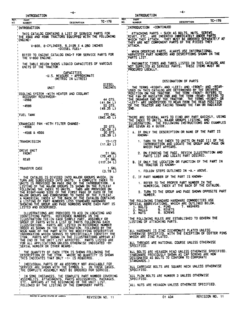 Схема запчастей Case IH 4568 - (00-04) - INTRODUCTION - FLUID CAPACITIES (00) - GENERAL