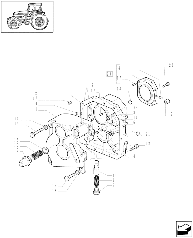 Схема запчастей Case IH JX1080U - (1.80.1/07[01A]) - (VAR.729) SYNCHRO MESH GEARED POWER TAKE -OFF 540 - 750 - 1000 RPM - BOX AND COVER - D5204 (07) - HYDRAULIC SYSTEM