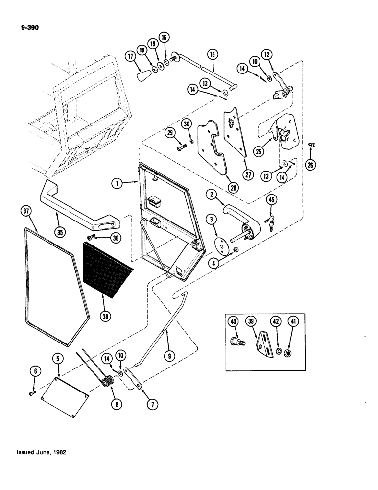 Схема запчастей Case IH 4490 - (9-390) - CAB, DOOR ASSEMBLY (09) - CHASSIS/ATTACHMENTS