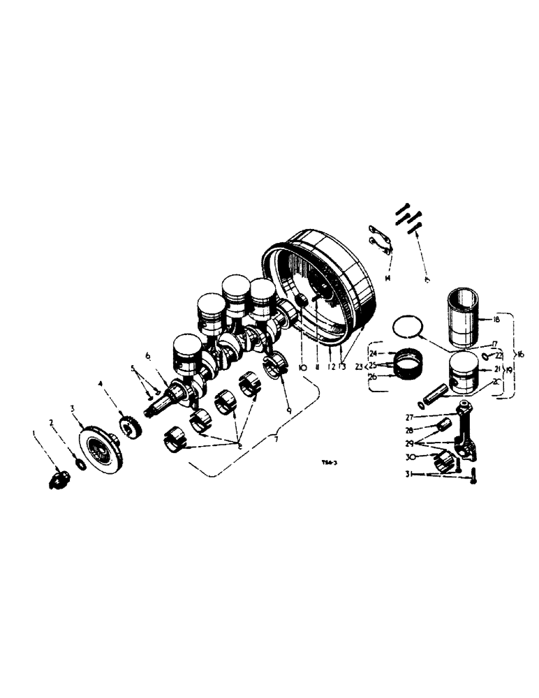 Схема запчастей Case IH 444 - (2-08) - CRANKSHAFT, FLYWHEEL, CONNECTING RODS AND PISTON (02) - ENGINE