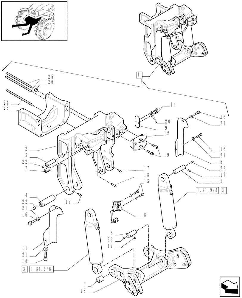 Схема запчастей Case IH PUMA 180 - (1.81.9/01[03]) - (VAR.090) FRONT HPL FOR MID MOUNT REMOTES LESS PTO, WITH AUX. COUPLERS - LIFTER - D5688 - C6726 (07) - HYDRAULIC SYSTEM