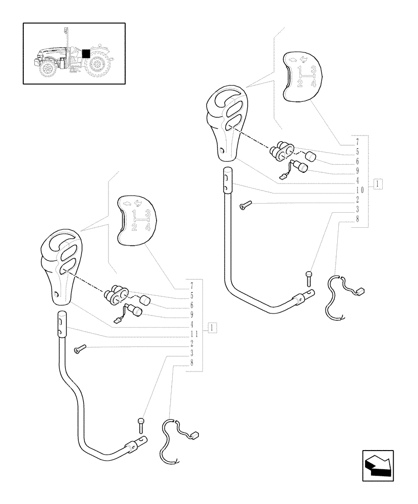 Схема запчастей Case IH JX1095N - (1.29.1/04[02]) - (VAR.271) HI-LO TRANSMISSION, EXTERNAL SHIFTING CONTROLS - LEVER, HOOD AND KNOB (03) - TRANSMISSION