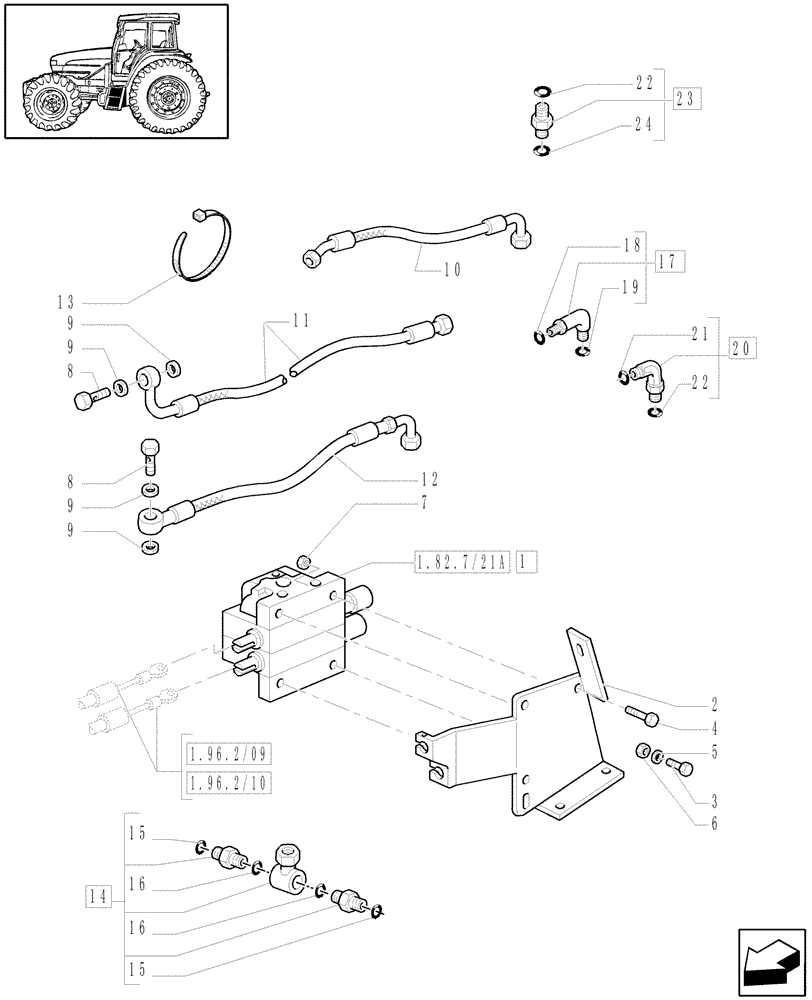 Схема запчастей Case IH MAXXUM 115 - (1.82.7/21) - LOADER READY WITH MECHANICAL JOYSTICK AND 2 ELEMENTS MID MOUNT VALVES - CONTROL VALVE AND PIPES (VAR.330820-332820-330821-331821 / 743745; 334820 / 743746) (07) - HYDRAULIC SYSTEM