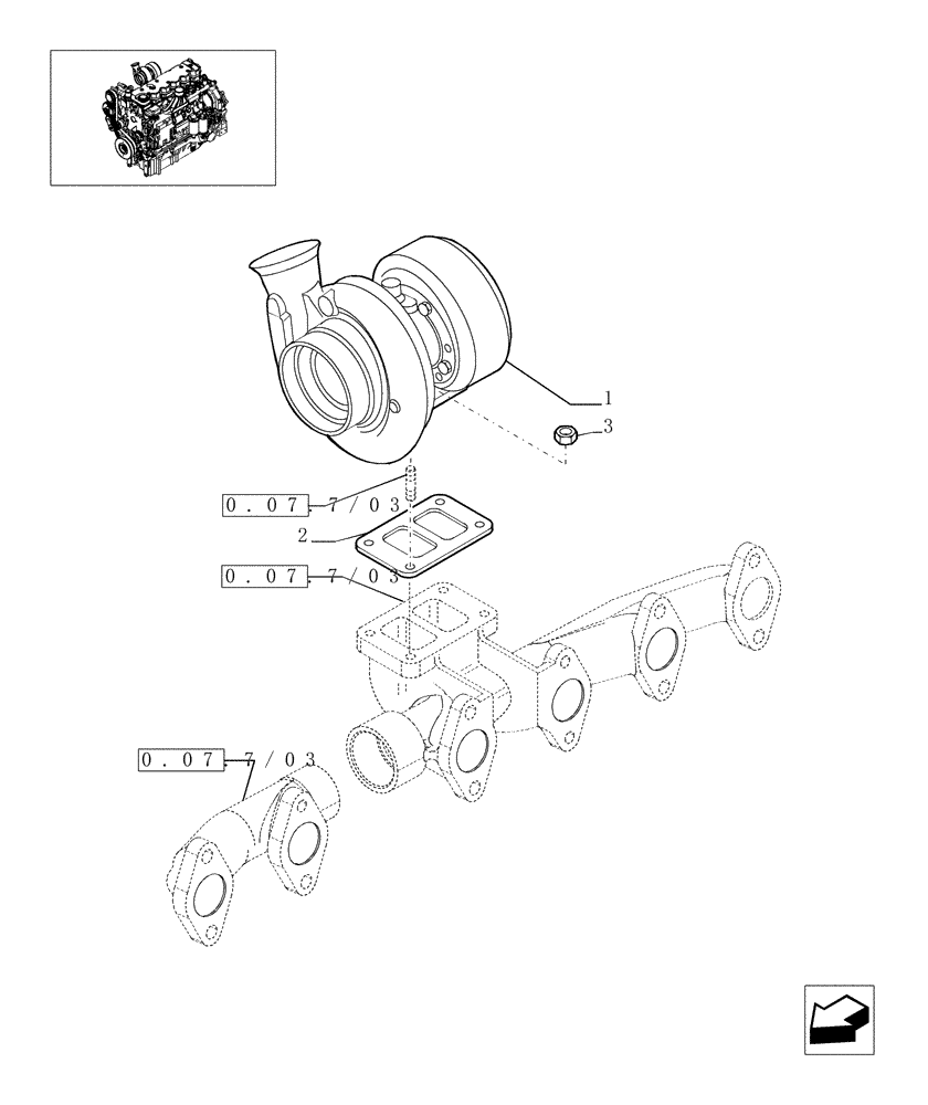 Схема запчастей Case IH MAXXUM 140 - (0.24.0/04) - TURBOCHARGER (STD + VAR.330003-332115-332116) (01) - ENGINE